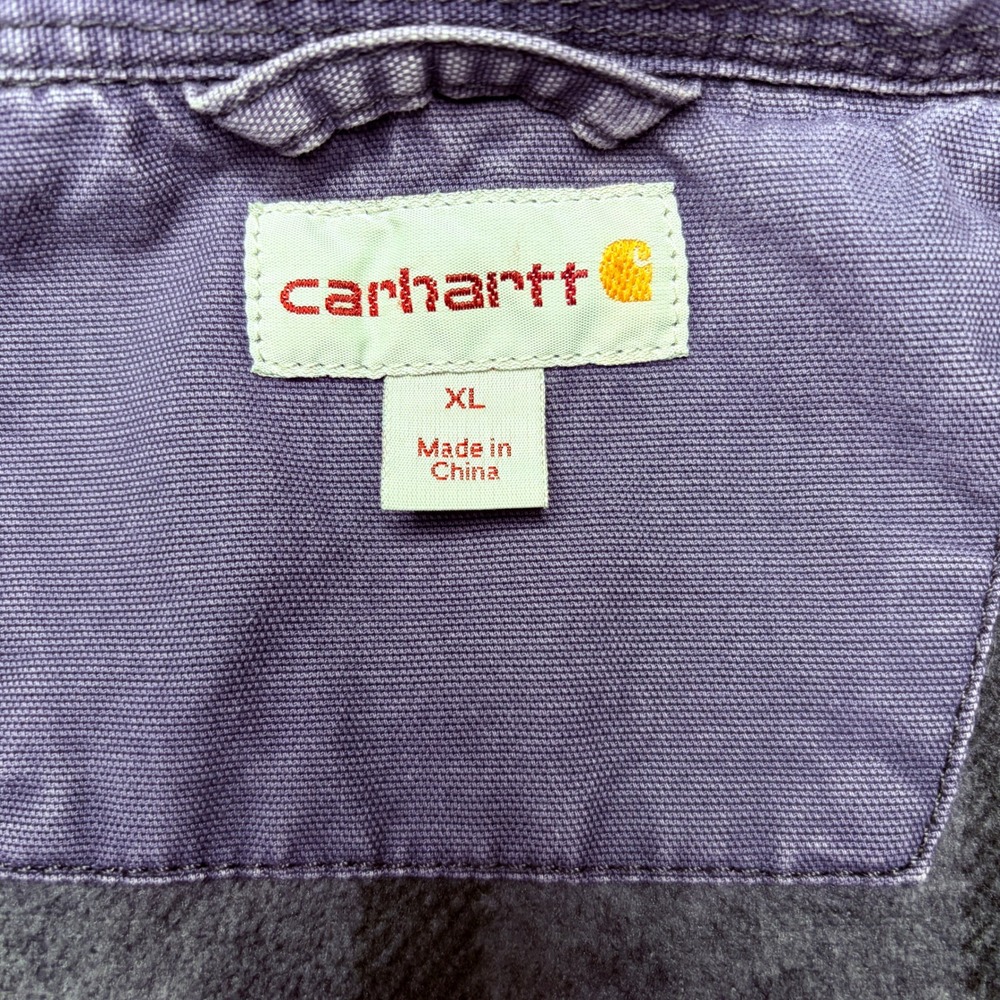 Carhartt Shirt Jacket Mens XL Blue Blanket Lined Button Snap Workwear Distressed - Picture 8 of 16